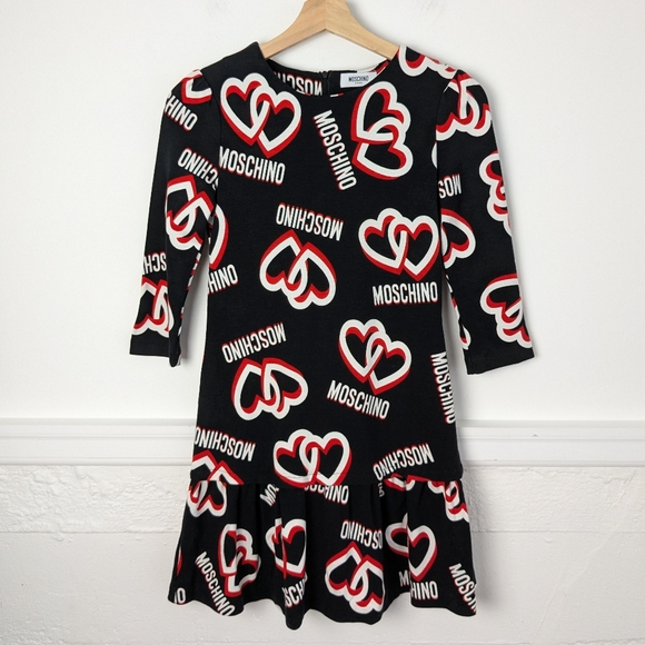 Moschino • Girls Logo Hearts Black Dress - Picture 2 of 9